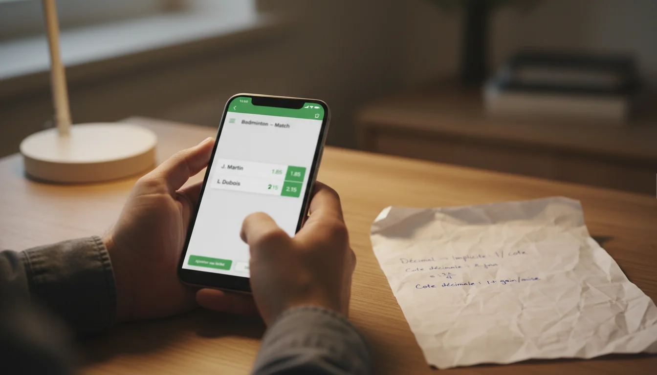 Cotes de badminton affichées sur un écran de paris sportifs
