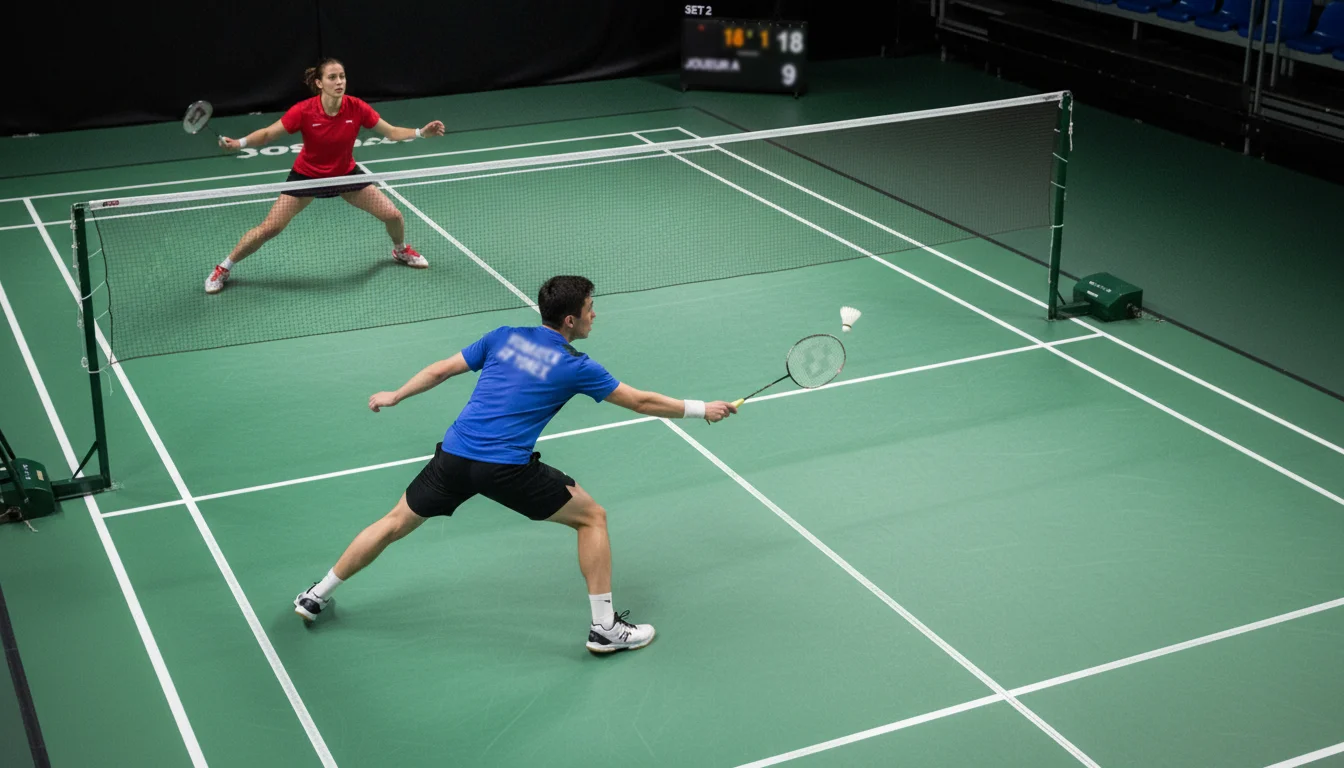 Match de badminton avec écart de score sur le tableau d'affichage