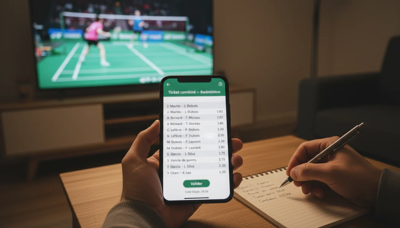 Plusieurs matchs de badminton affichés sur un écran de paris sportifs