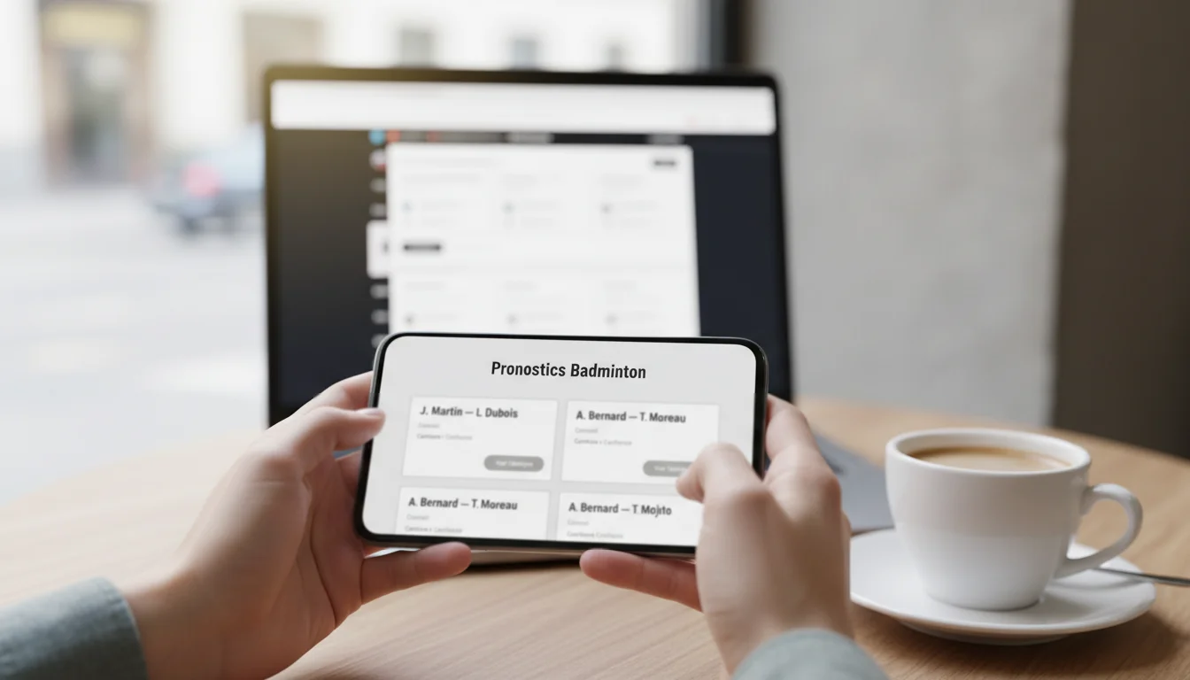 Personne consultant des pronostics de badminton sur un smartphone