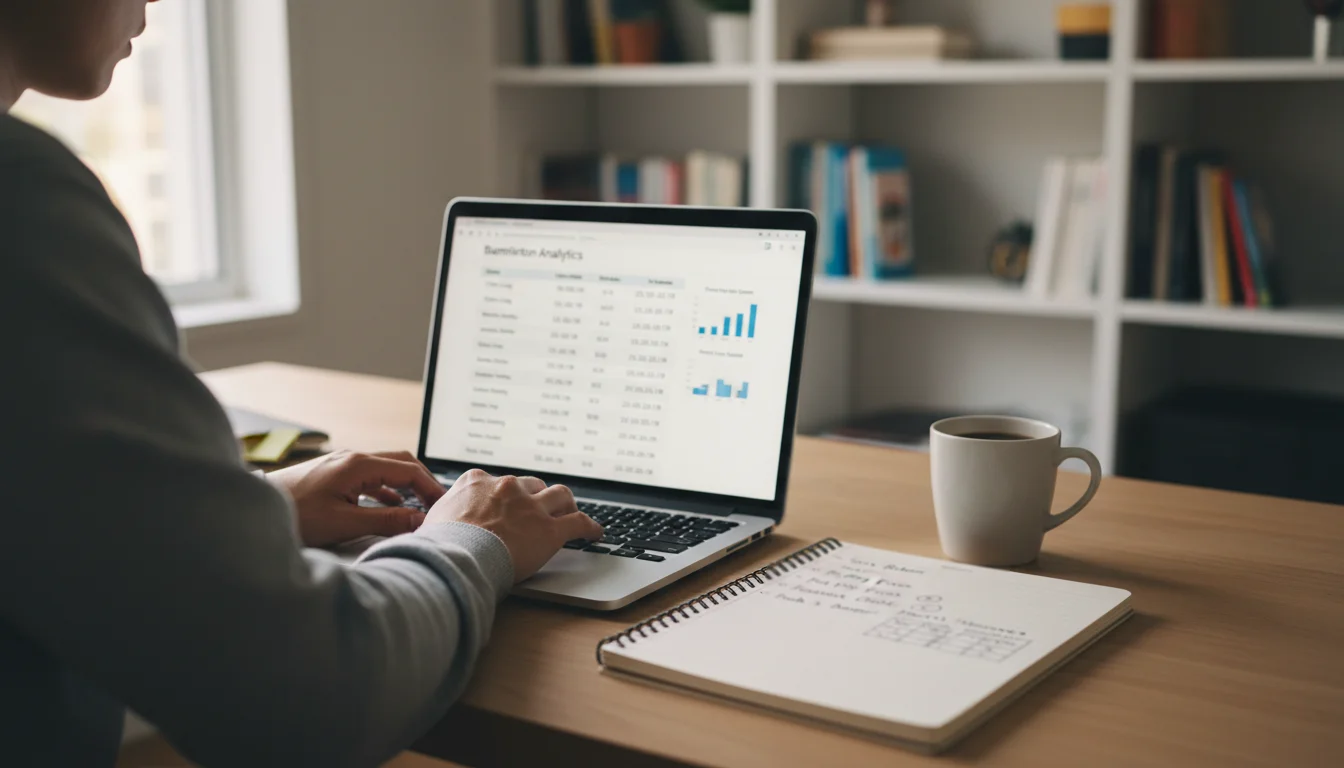 Analyste sportif etudiant des statistiques de badminton sur un ordinateur portable