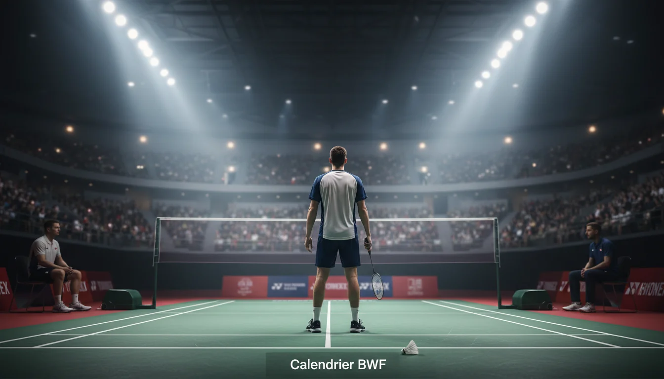 Tournoi de badminton BWF avec joueur sur un court officiel