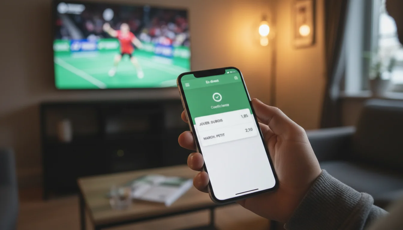 Ecran de paris sportifs affichant les cotes d'un match de badminton
