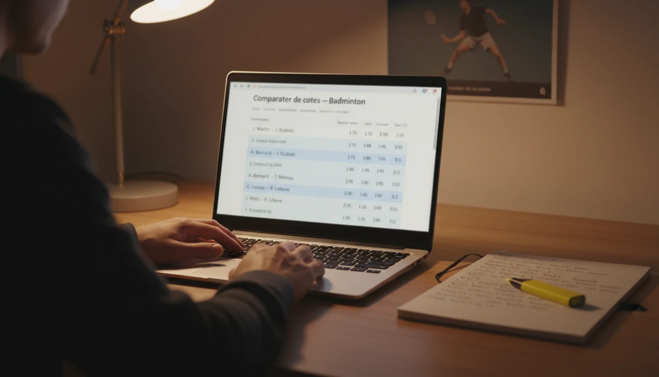 Analyse de cotes de badminton sur un écran avec notes manuscrites